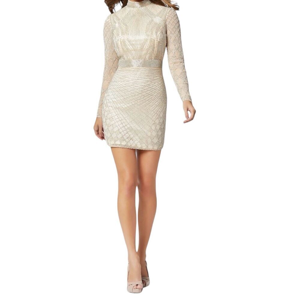Primavera Couture Long Sleeved Beaded Mini Fitted Dress Prom Cocktail Formal 4